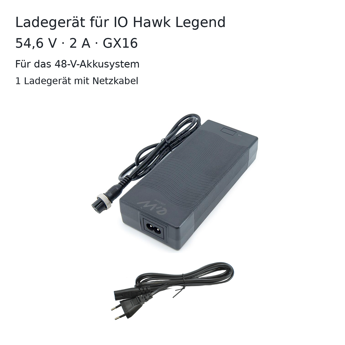 Ladegerät für IO Hawk Legend 54,6 V 2 A GX16 mit Netzkabel