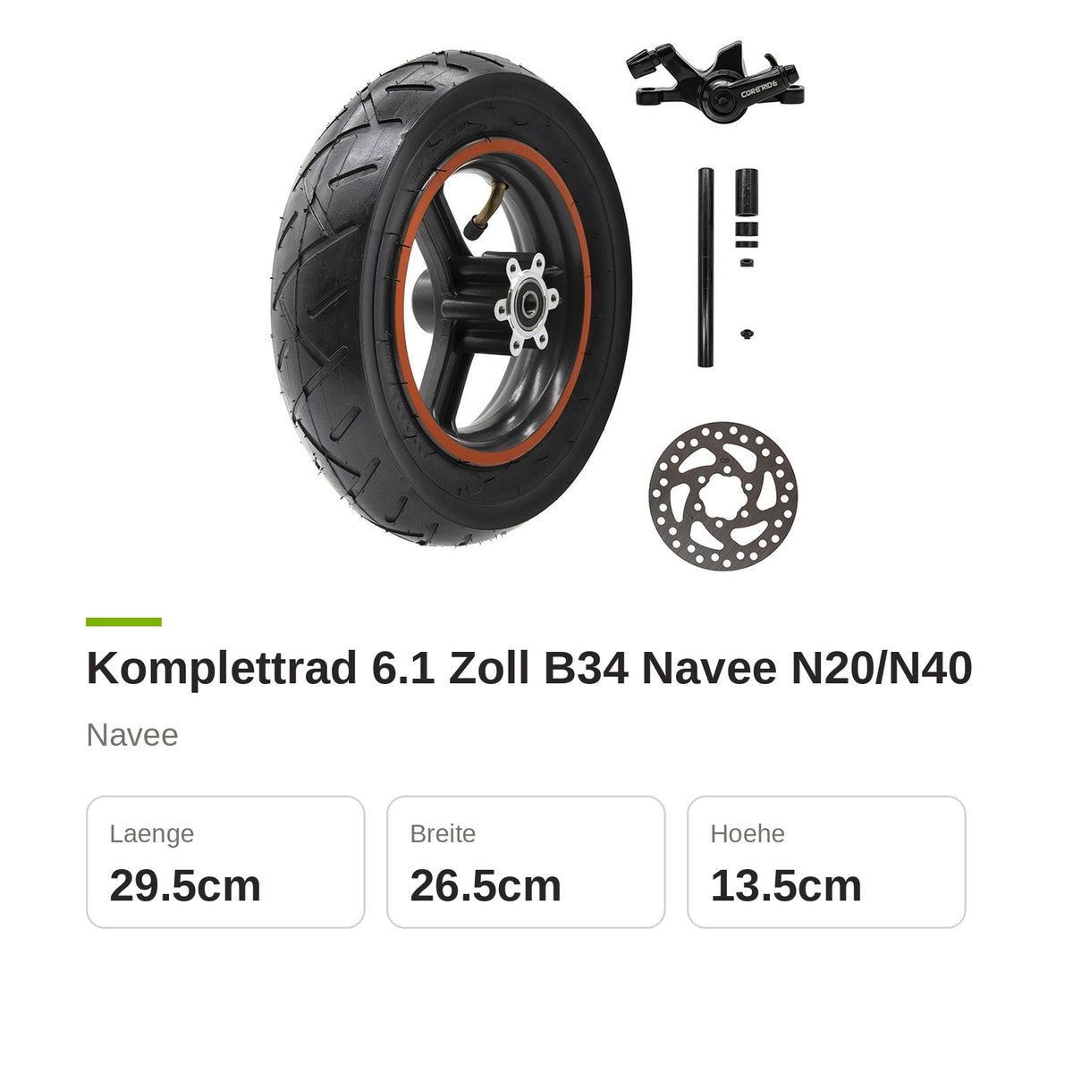 Komplettrad 6,1" B34 mit Bremsscheibe und Bremssattel für Navee N20 / N40 – Bild 5