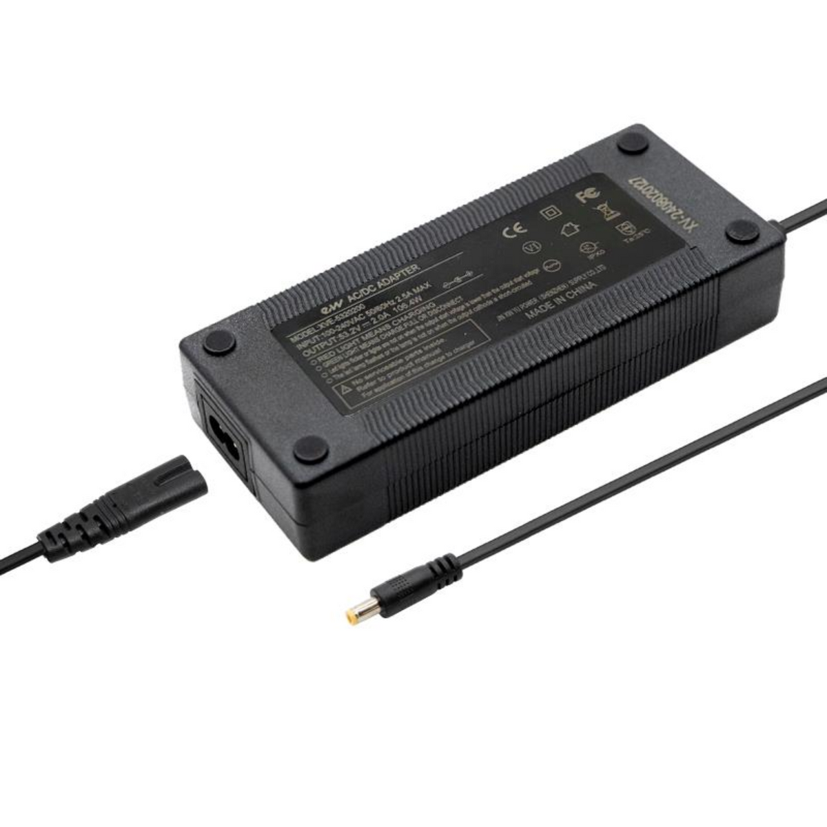 Ladegerät Netzteil Premium 54.6V 2A 5,5x2,1 mm Anschluss mit Netzkabel Ewheel Passive Kühlung