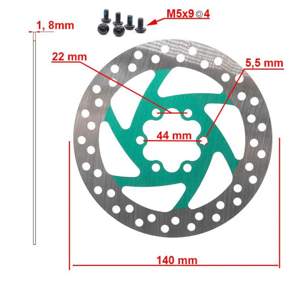 Bremsscheibe 140mm 6 Loch grün für E Scooter Aftermarket