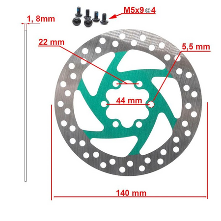 Bremsscheibe 140mm 6 Loch grün für E Scooter Aftermarket