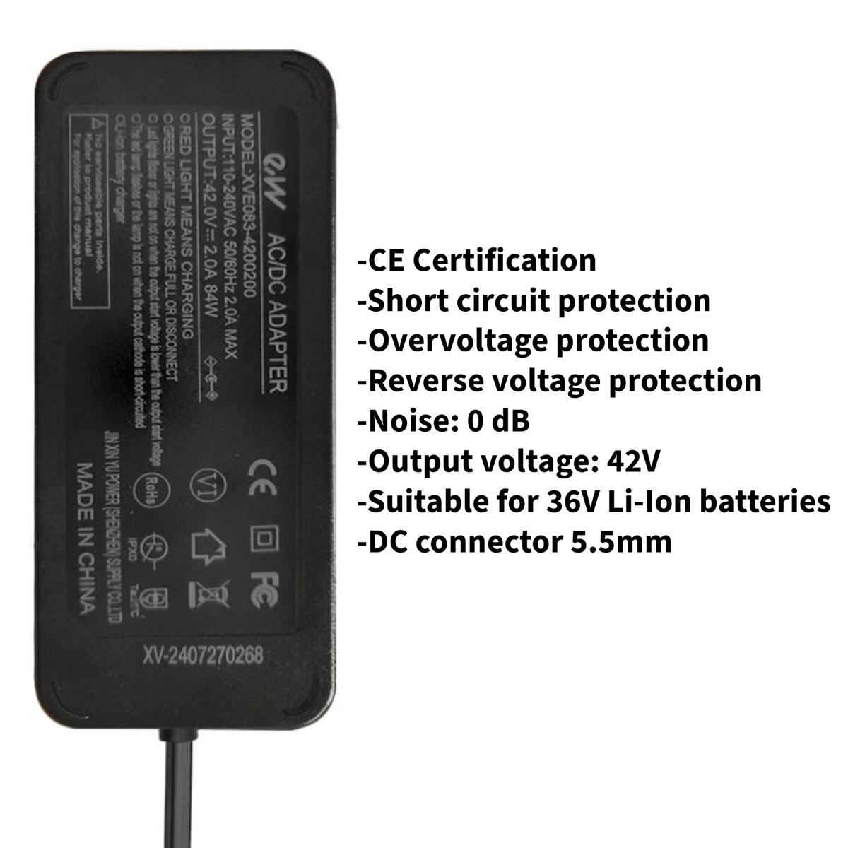 Technostar TES 200 E-RICH Premium Ladegerät Netzteil DC 5,5x2,5 mm 42V 2A für 36V Akku