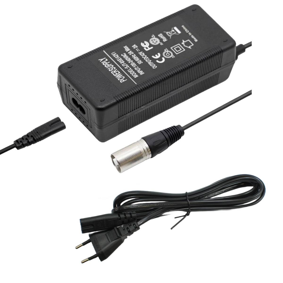 Ladegerät Netzteil  42V 2A XLR Anschluss mit Netzkabel  Aktive Kühlung
